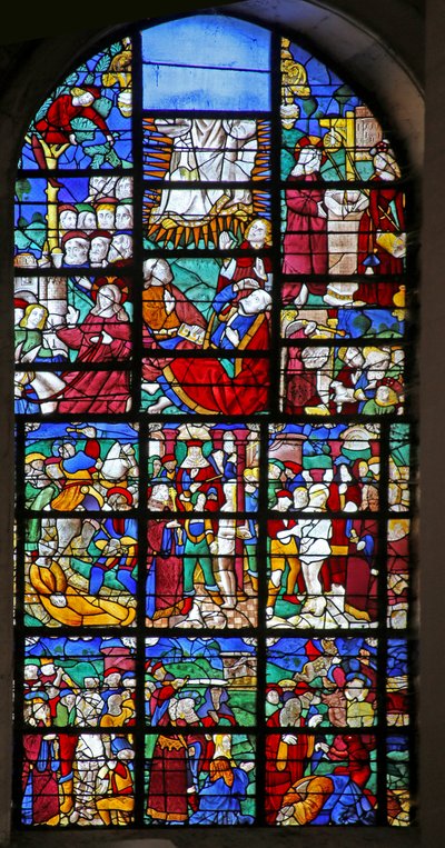 Window depicting Scenes from the life of Saint Barbara, of the Passion and the Transfiguration by French School